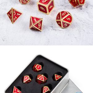 Red and Gold 7 Piece Metal & Enamel Dice Set - DiceEmporium.com