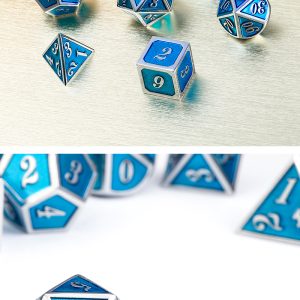 Metal & Enamel 7 Piece Set -Cyan & Silver - DiceEmporium.com