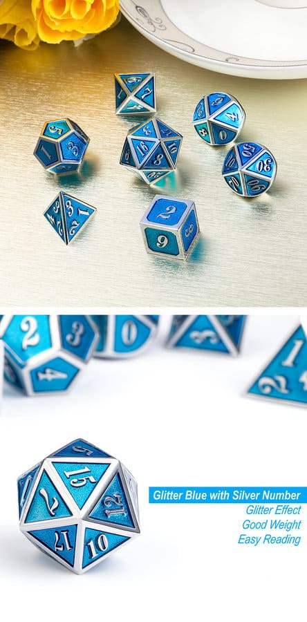 Metal & Enamel 7 Piece Set -Cyan & Silver - DiceEmporium.com