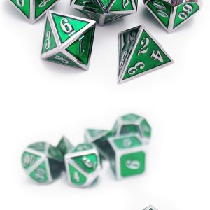 Metal & Enamel 7 Piece Set -Green & Silver - DiceEmporium.com