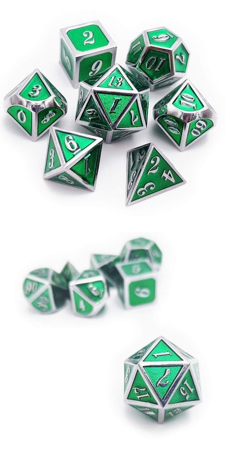 Metal & Enamel 7 Piece Set -Green & Silver - DiceEmporium.com