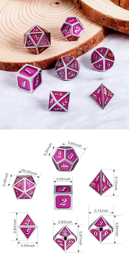 Metal & Enamel 7 Piece Set -Magenta & Silver - DiceEmporium.com