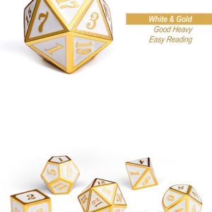 White and Gold 7 Piece Metal & Enamel Dice Set - DiceEmporium.com