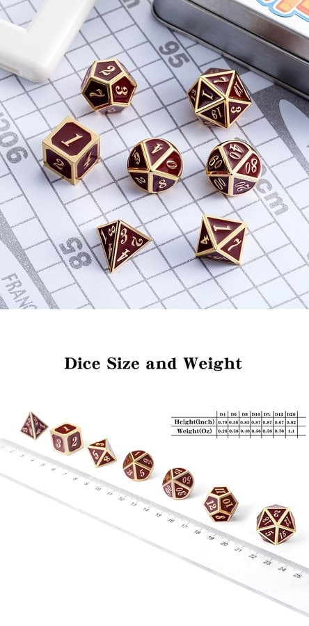 Metal & Enamel 7 Piece Set -Maroon & Gold - DiceEmporium.com