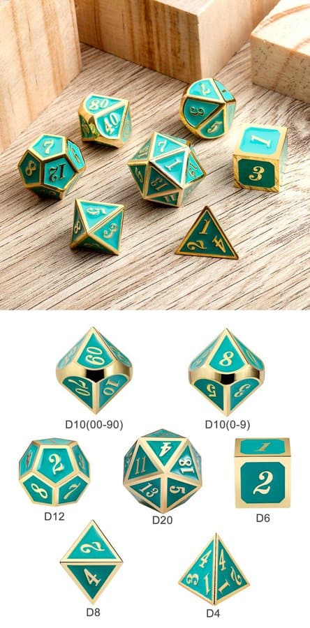 Metal & Enamel 7 Piece Set -Teal & Gold - DiceEmporium.com