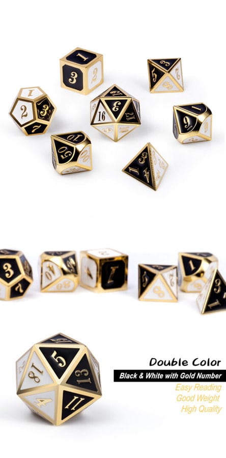 Chess 7 Piece Metal & Enamel Dice Set - DiceEmporium.com