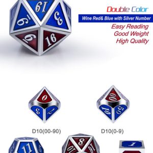 Burgundy and Blue 7 Piece Metal & Enamel Dice Set - DiceEmporium.com