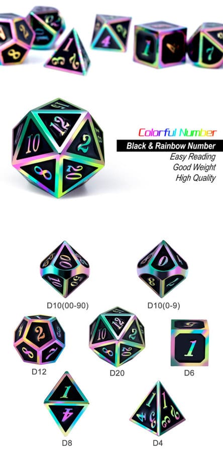 Black Iridescence 7 Piece Metal & Enamel Dice Set - DiceEmporium.com