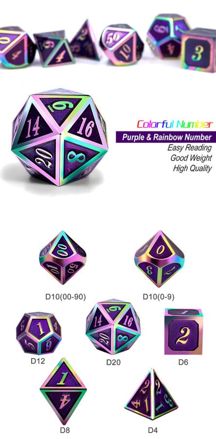 Purple Iridescence 7 Piece Metal & Enamel Dice Set - DiceEmporium.com