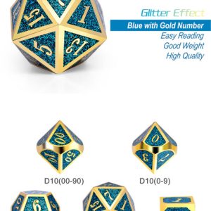 Teal Glitter 7 Piece Metal & Enamel Dice Set - DiceEmporium.com