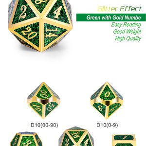 Metal & Enamel 7 Piece Set -Green Glitter - DiceEmporium.com