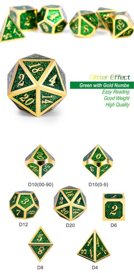 Metal & Enamel 7 Piece Set -Green Glitter - DiceEmporium.com