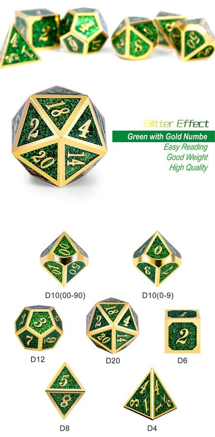 Metal & Enamel 7 Piece Set -Green Glitter - DiceEmporium.com