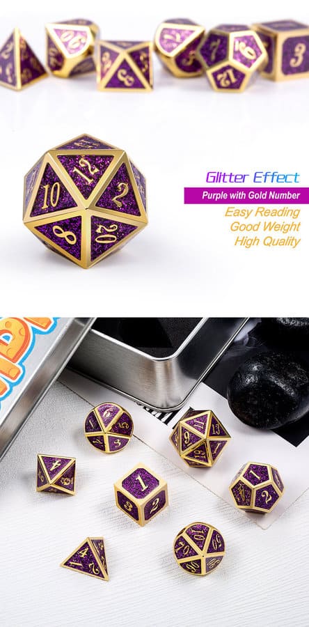 Metal & Enamel 7 Piece Set -Purple Glitter - DiceEmporium.com