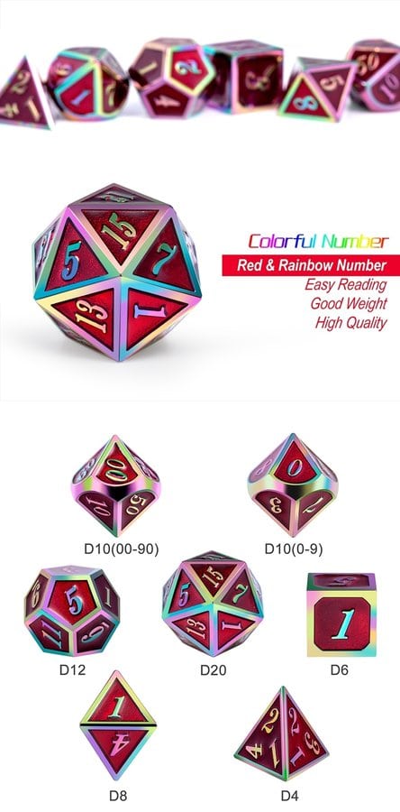 Metal & Enamel 7 Piece Set -Red Iridescence - DiceEmporium.com