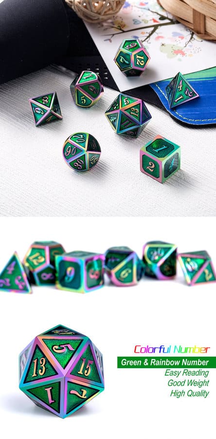 Metal & Enamel 7 Piece Set -Green Iridescence - DiceEmporium.com