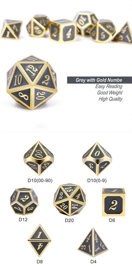 Metal & Enamel 7 Piece Set -Gray & Gold - DiceEmporium.com