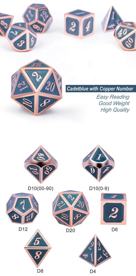 Metal & Enamel 7 Piece Set -Cadet Blue & Copper - DiceEmporium.com