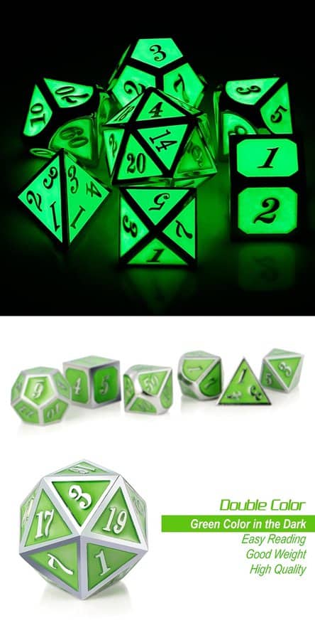 Metal & Enamel 7 Piece Set -Green Glow in the Dark - DiceEmporium.com