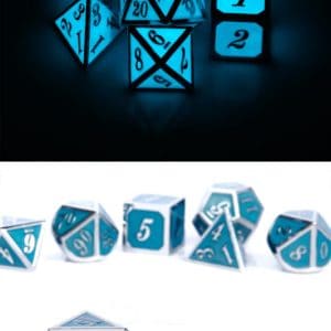 Blue Glow in Dark 7 Piece Metal & Enamel Dice Set - DiceEmporium.com