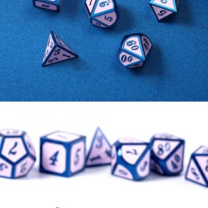 Pink and Blue 7 Piece Metal & Enamel Dice Set - DiceEmporium.com