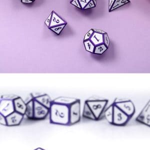 White and Purple 7 Piece Metal & Enamel Dice Set - DiceEmporium.com