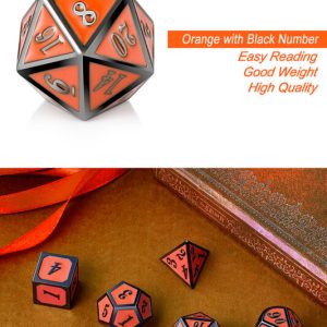 Orange and Gunmetal 7 Piece Metal & Enamel Dice Set - DiceEmporium.com