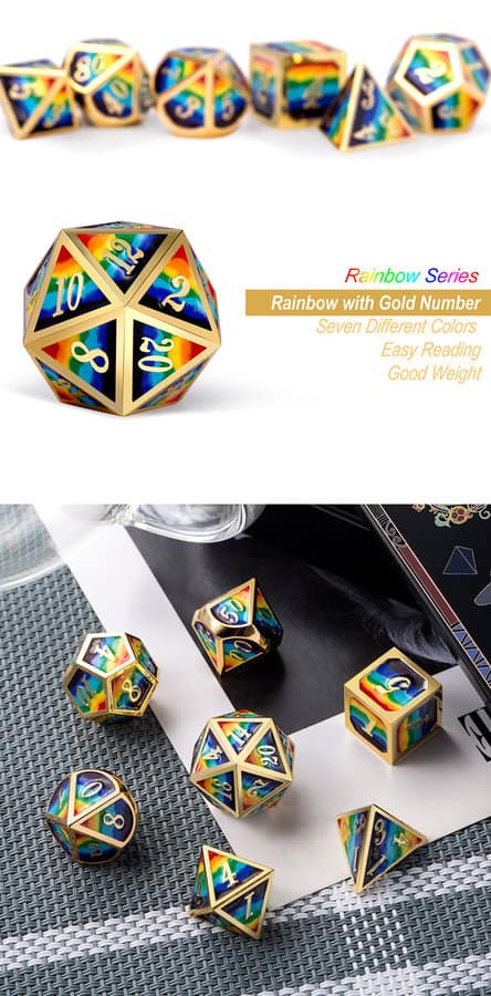 Metal & Enamel 7 Piece Set -Rainbow - DiceEmporium.com