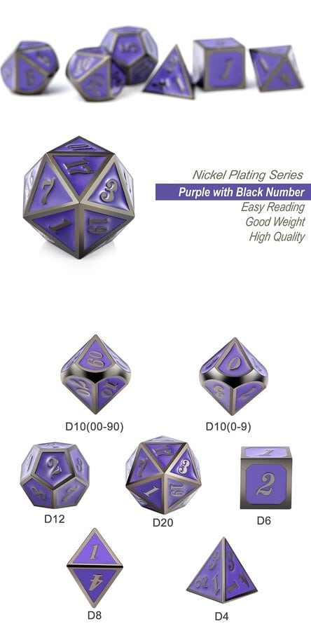 Metal & Enamel 7 Piece Set -Grape & Gunmetal - DiceEmporium.com