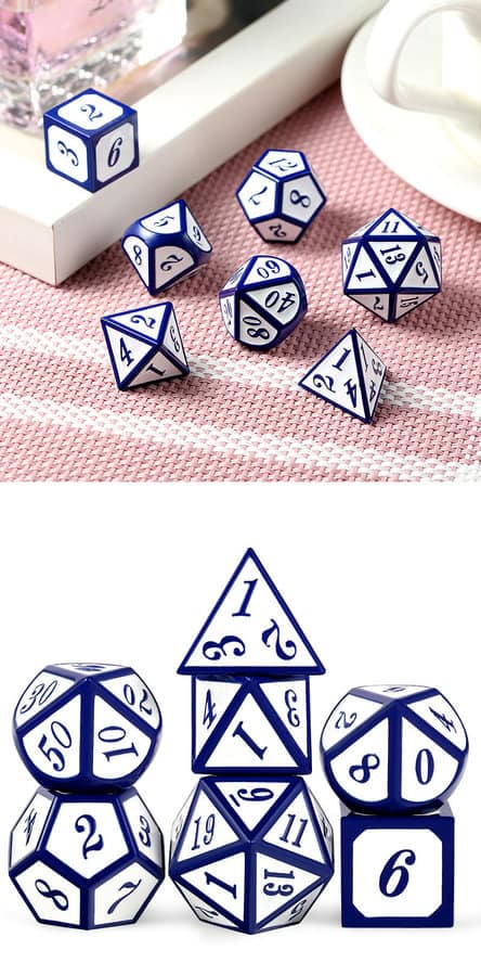 Metal & Enamel 7 Piece Set -White & Blue - DiceEmporium.com