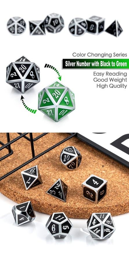 Metal & Enamel 7 Piece Set -Shift Green & Silver - DiceEmporium.com