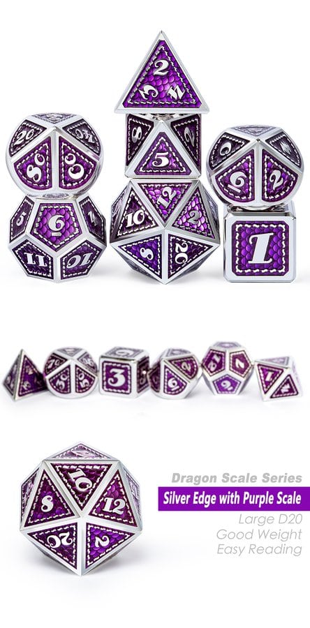 Dragon Scale Metal & Enamel 7 Piece Set -Amethyst - DiceEmporium.com