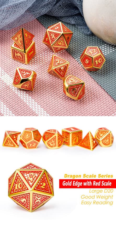 Dragon Scale Metal & Enamel 7 Piece Set -Phoenix - DiceEmporium.com