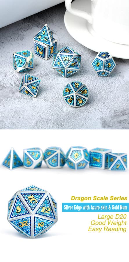 Dragon Scale Metal & Enamel 7 Piece Set -Poseidon - DiceEmporium.com