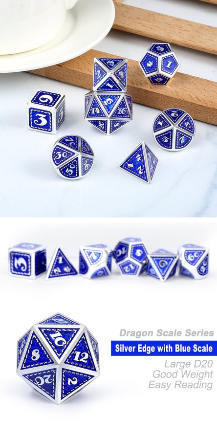 Dragon Scale Metal & Enamel 7 Piece Set -Lapis - DiceEmporium.com