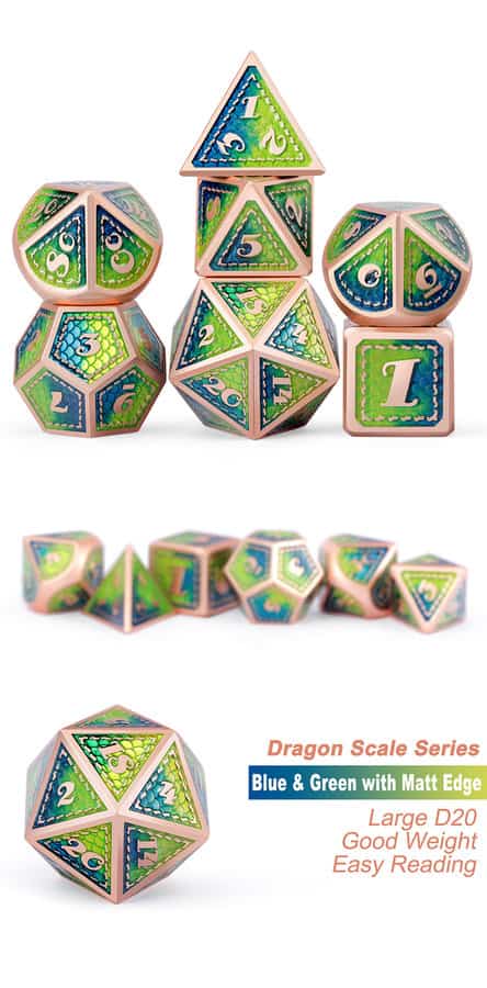 Dragon Scale Metal & Enamel 7 Piece Set -Island - DiceEmporium.com