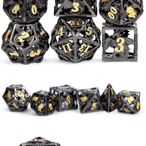 Hollow Orb Dice Set (7pcs) (Dragon) [Black & Gold] - The Dice Emporium - The Dice Emporium