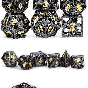 Hollow Orb Dice Set (7pcs) (Dragon) [Black & Gold] - The Dice Emporium - The Dice Emporium