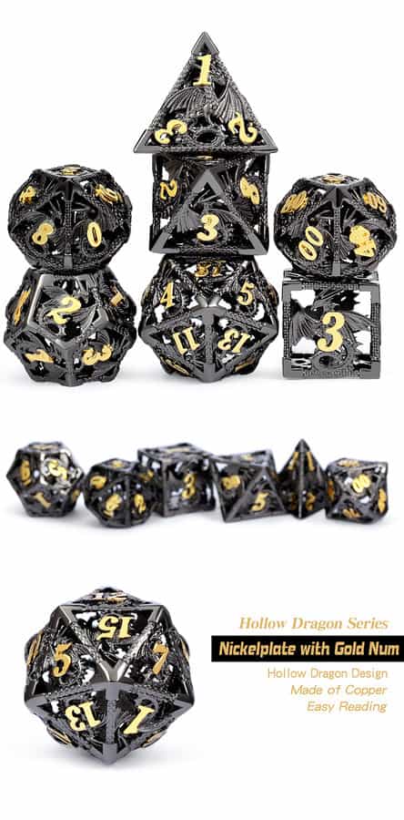 Hollow Orb Dice Set (7pcs) (Dragon) [Black & Gold] - The Dice Emporium - The Dice Emporium