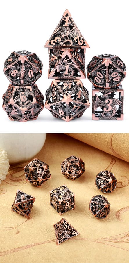 Hollow Dice Set 7 Piece Dragon Copper - DiceEmporium.com