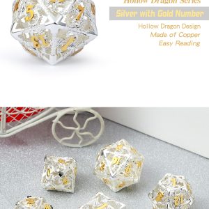 Hollow Dice Set (7pcs) Dragon Silver & Gold - The Dice Emporium