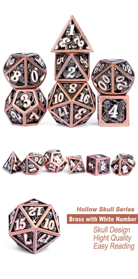 Hollow Dice Set (7pcs) Skull Copper & White - The Dice Emporium