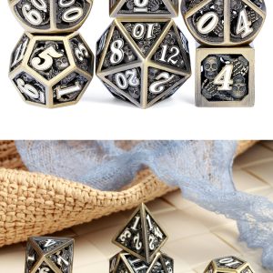 Hollow Dice Set (7pcs) Skull Bronze & White - The Dice Emporium