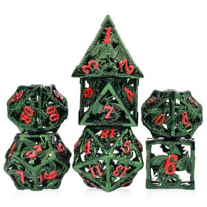 Hollow Dice Set (7pcs) Dragon Green & Red - The Dice Emporium