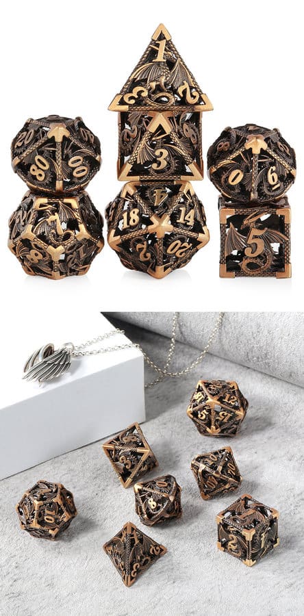 Hollow Dice Set 7 Piece Dragon Brass - DiceEmporium.com