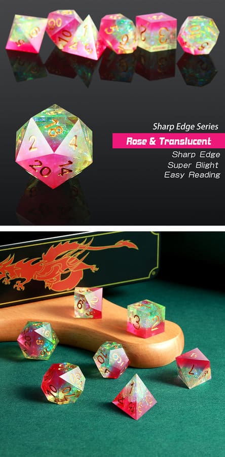 Sharp Edge Dice 7 Piece Set Tourmaline - DiceEmporium.com