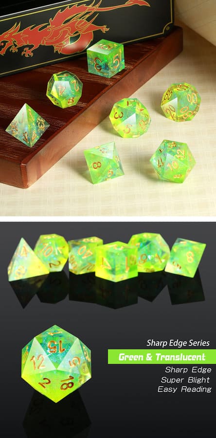 Sharp Edge Dice 7 Piece Set Key Lime - DiceEmporium.com