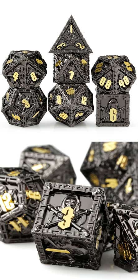 Reaper Black & Gold Metal & Enamel Dice Set - Dice Emporium