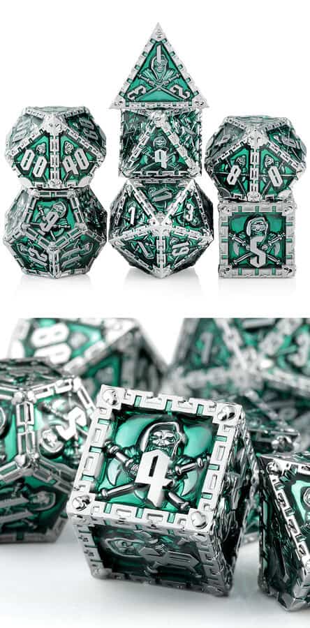 Metal & Enamel Dice Set (7pcs) (Reaper) [Green] - Dice Emporium