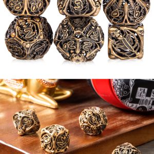 Hollow Dice Set 7 Piece Skeleton Brass - DiceEmporium.com